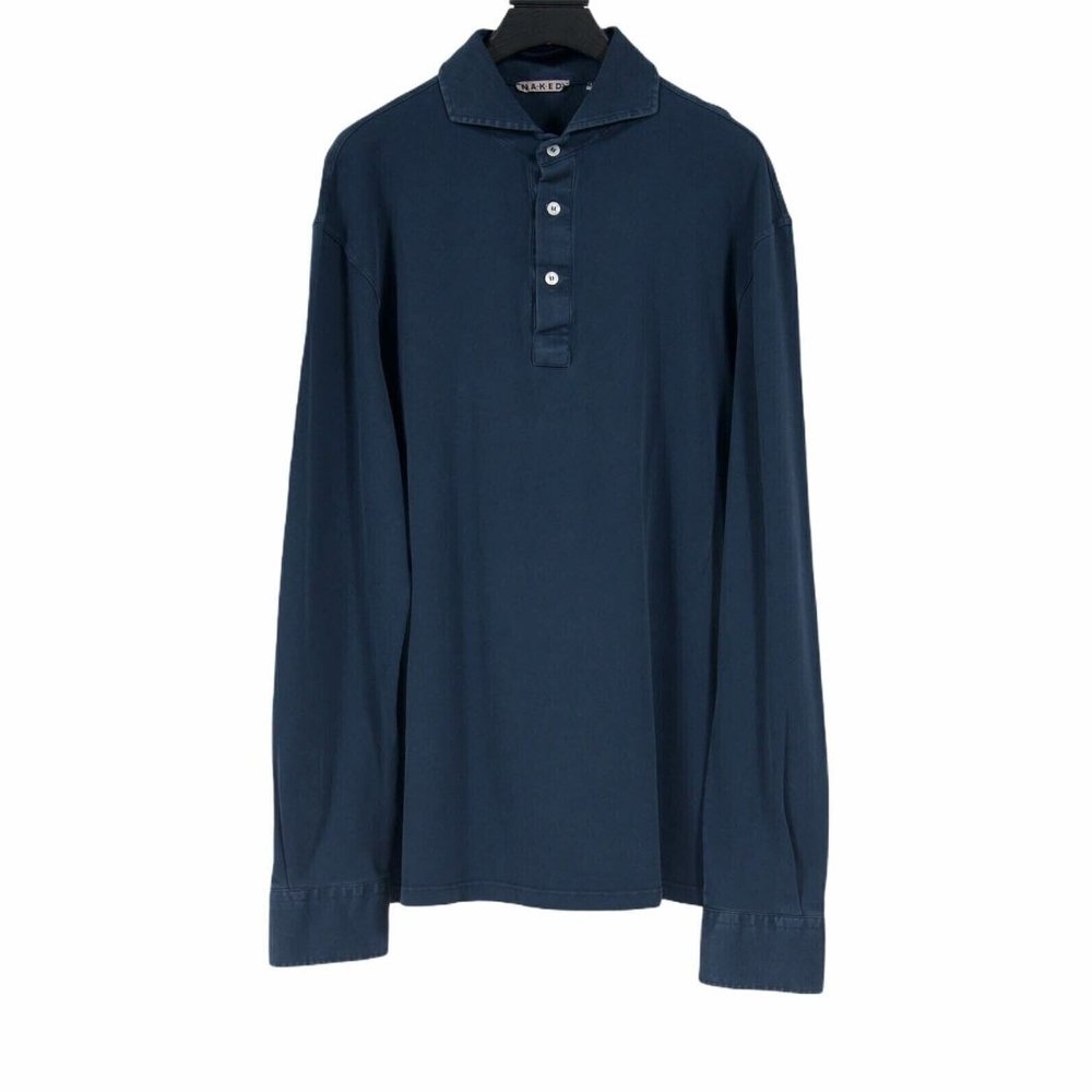 Naked Polo Shirt Size XXL Vintage Blue Tree Button Long Sleeve Collard Top